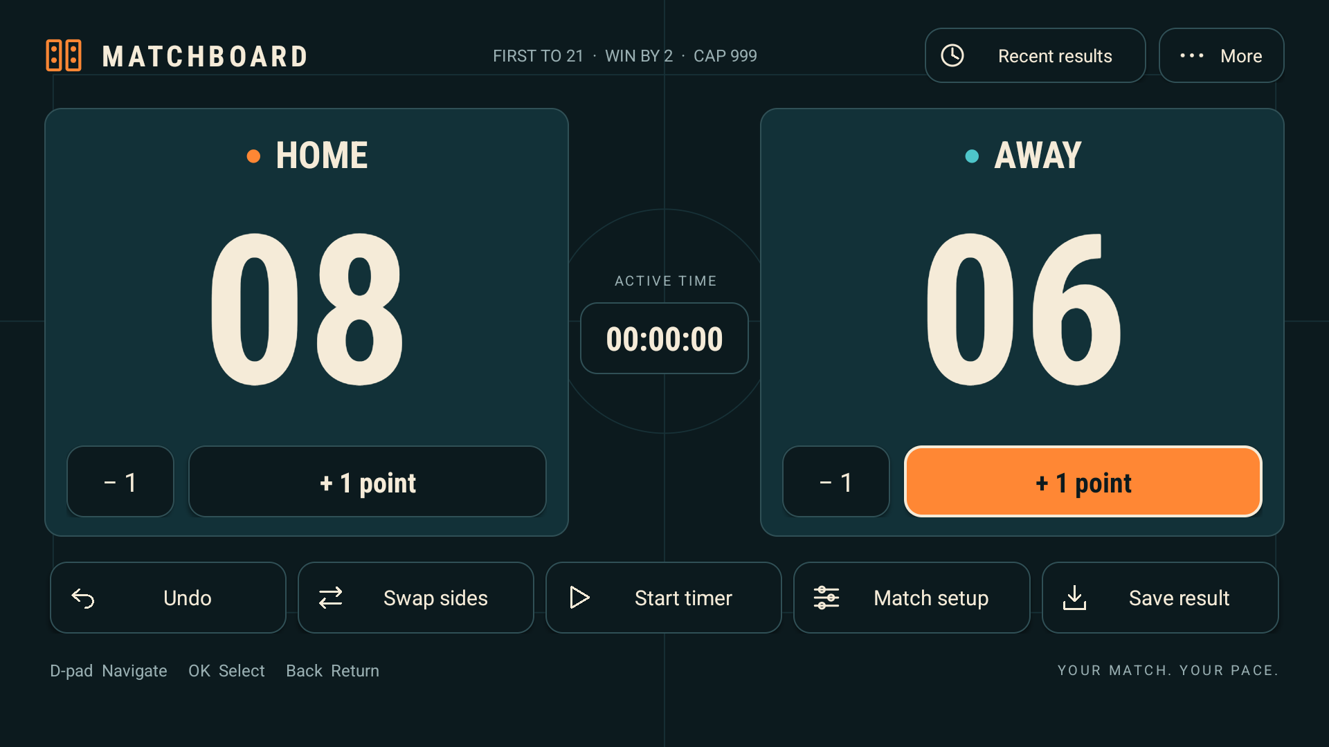 Matchboard TV app screen